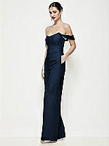 Side View Thumbnail - Midnight Navy Off-the-Shoulder Basque Neck Crepe Wide Leg Formal Jumpsuit