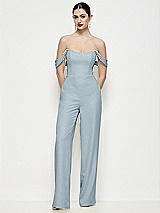 Front View Thumbnail - Mist Off-the-Shoulder Basque Neck Crepe Wide Leg Formal Jumpsuit