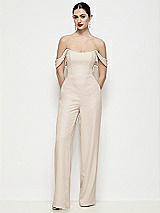 Front View Thumbnail - Oat Off-the-Shoulder Basque Neck Crepe Wide Leg Formal Jumpsuit
