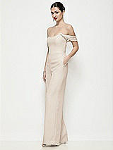 Side View Thumbnail - Oat Off-the-Shoulder Basque Neck Crepe Wide Leg Formal Jumpsuit