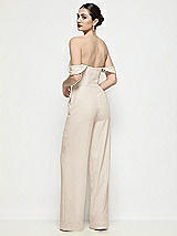 Rear View Thumbnail - Oat Off-the-Shoulder Basque Neck Crepe Wide Leg Formal Jumpsuit