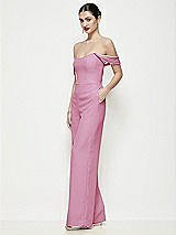 Side View Thumbnail - Powder Pink Off-the-Shoulder Basque Neck Crepe Wide Leg Formal Jumpsuit