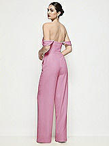 Rear View Thumbnail - Powder Pink Off-the-Shoulder Basque Neck Crepe Wide Leg Formal Jumpsuit