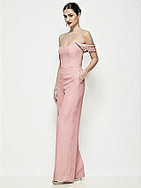Side View Thumbnail - Rose Off-the-Shoulder Basque Neck Crepe Wide Leg Formal Jumpsuit