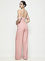 Rear View Thumbnail - Rose Off-the-Shoulder Basque Neck Crepe Wide Leg Formal Jumpsuit