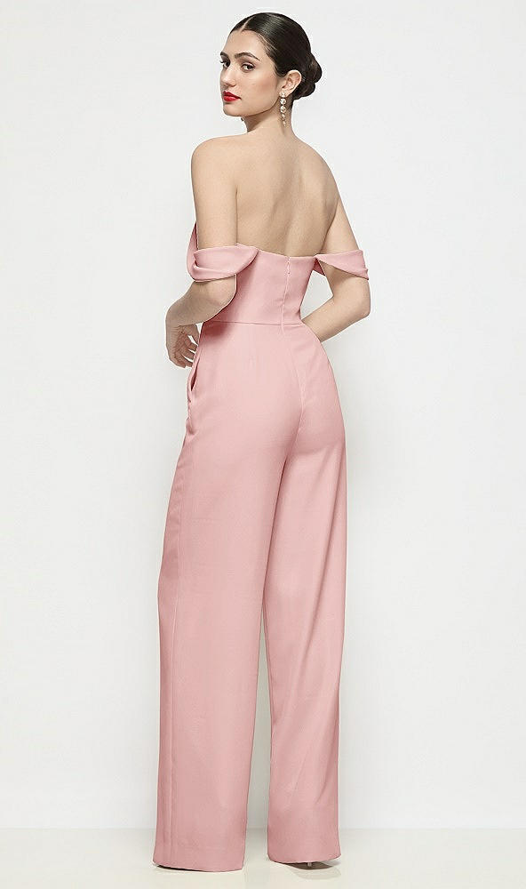 Back View - Rose Off-the-Shoulder Basque Neck Crepe Wide Leg Formal Jumpsuit