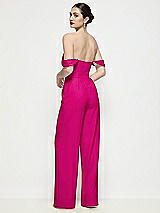 Rear View Thumbnail - Think Pink Off-the-Shoulder Basque Neck Crepe Wide Leg Formal Jumpsuit