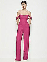 Front View Thumbnail - Tea Rose Off-the-Shoulder Basque Neck Crepe Wide Leg Formal Jumpsuit