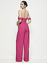 Rear View Thumbnail - Tea Rose Off-the-Shoulder Basque Neck Crepe Wide Leg Formal Jumpsuit