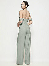 Rear View Thumbnail - Willow Green Off-the-Shoulder Basque Neck Crepe Wide Leg Formal Jumpsuit