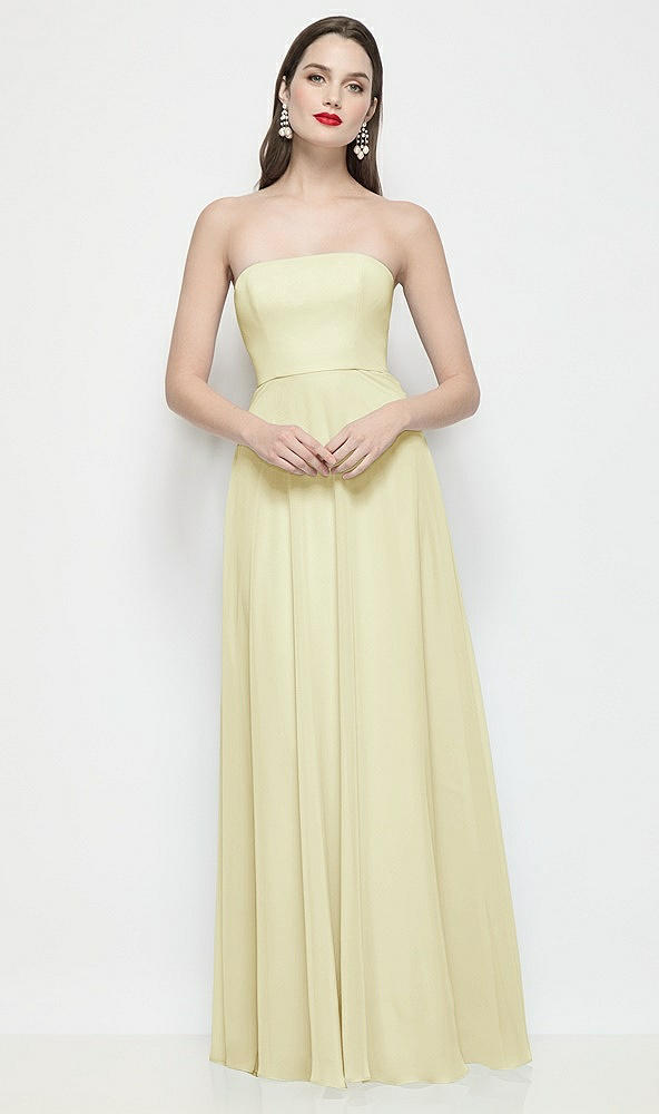 Front View - Butter Yellow Strapless Chiffon Maxi Dress with Soft Circle Skirt