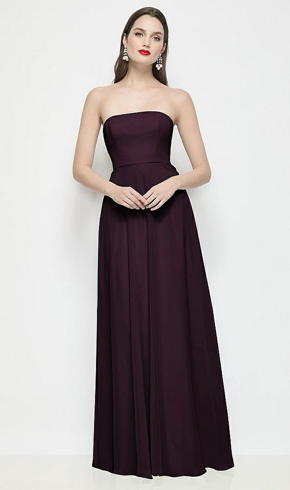 Front View - Deep Plum Strapless Chiffon Maxi Dress with Soft Circle Skirt