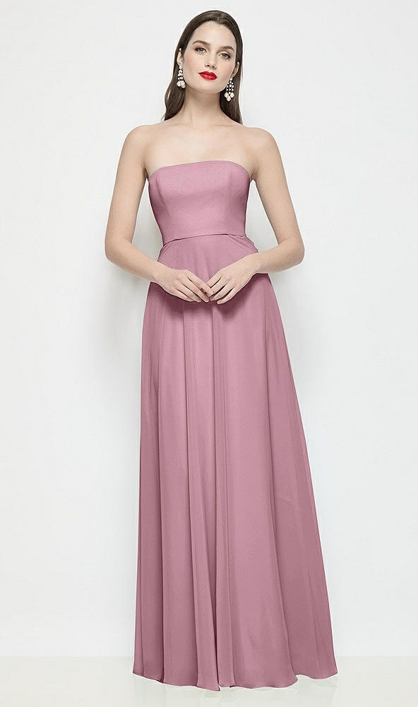 Front View - Dusty Pink Strapless Chiffon Maxi Dress with Soft Circle Skirt