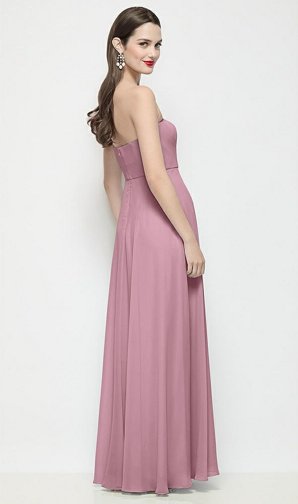 Back View - Dusty Pink Strapless Chiffon Maxi Dress with Soft Circle Skirt