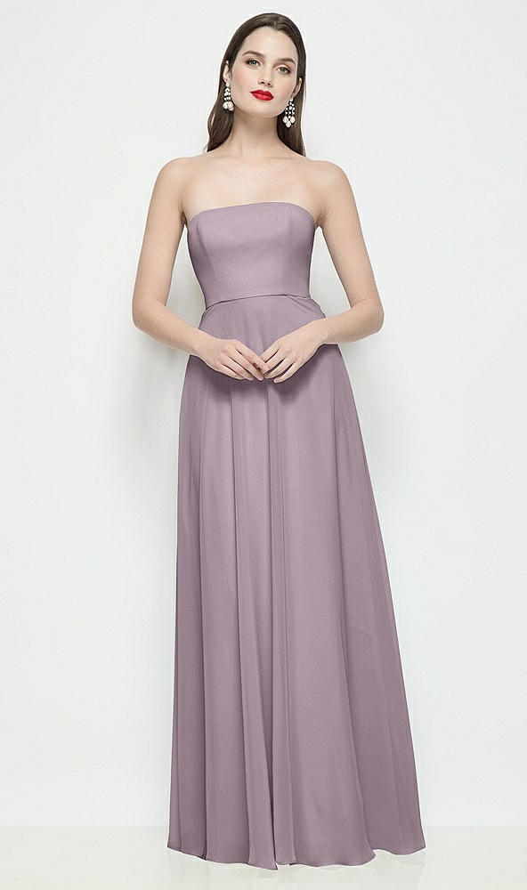 Front View - Lilac Dusk Strapless Chiffon Maxi Dress with Soft Circle Skirt