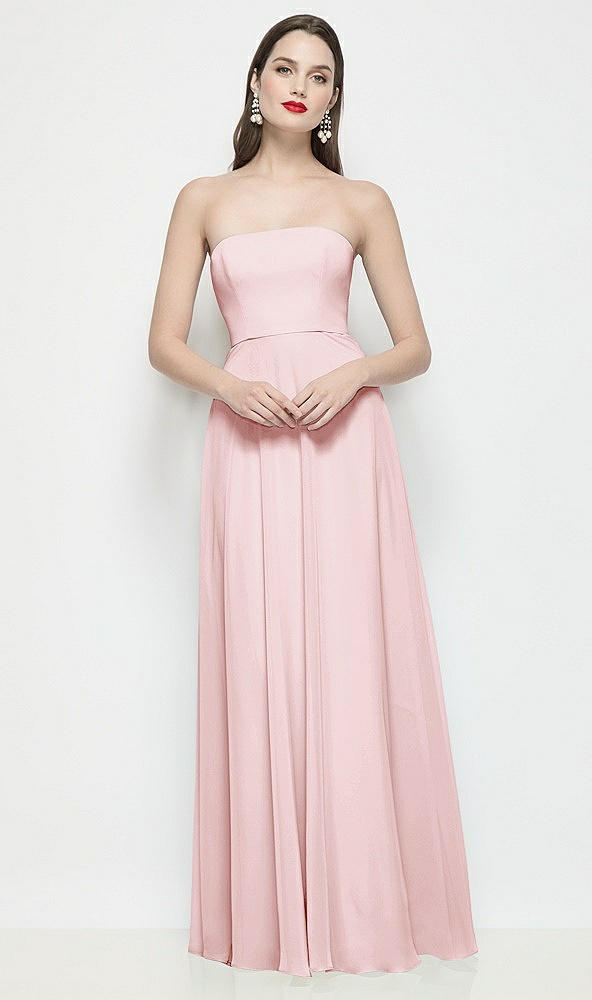 Front View - Ballet Pink Strapless Chiffon Maxi Dress with Soft Circle Skirt