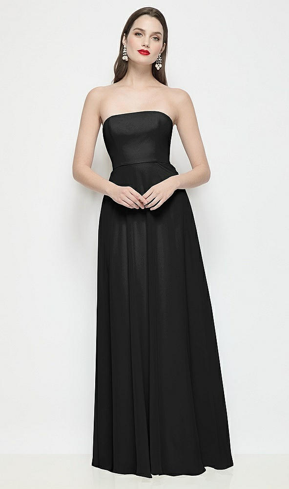 Front View - Black Strapless Chiffon Maxi Dress with Soft Circle Skirt