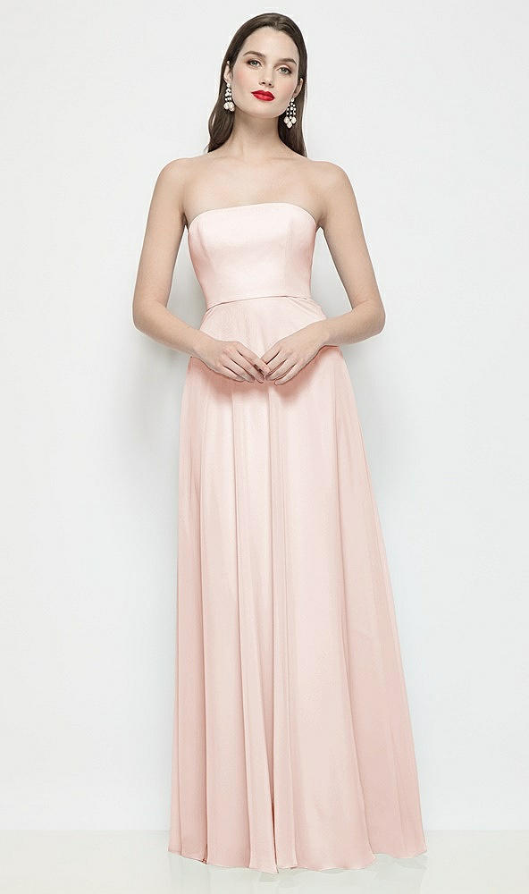 Front View - Blush Strapless Chiffon Maxi Dress with Soft Circle Skirt