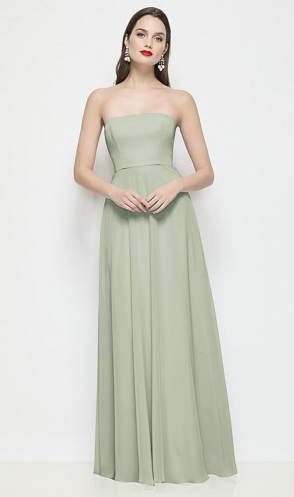 Front View - Celadon Strapless Chiffon Maxi Dress with Soft Circle Skirt