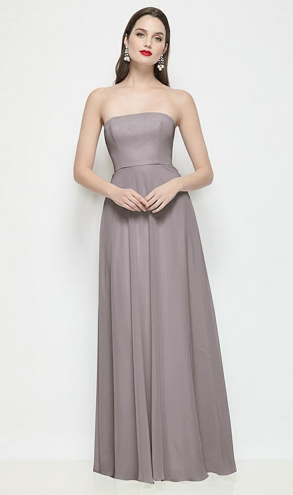 Front View - Cashmere Gray Strapless Chiffon Maxi Dress with Soft Circle Skirt