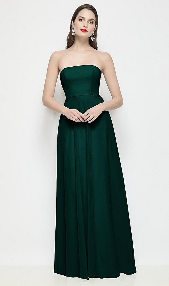 Front View - Evergreen Strapless Chiffon Maxi Dress with Soft Circle Skirt
