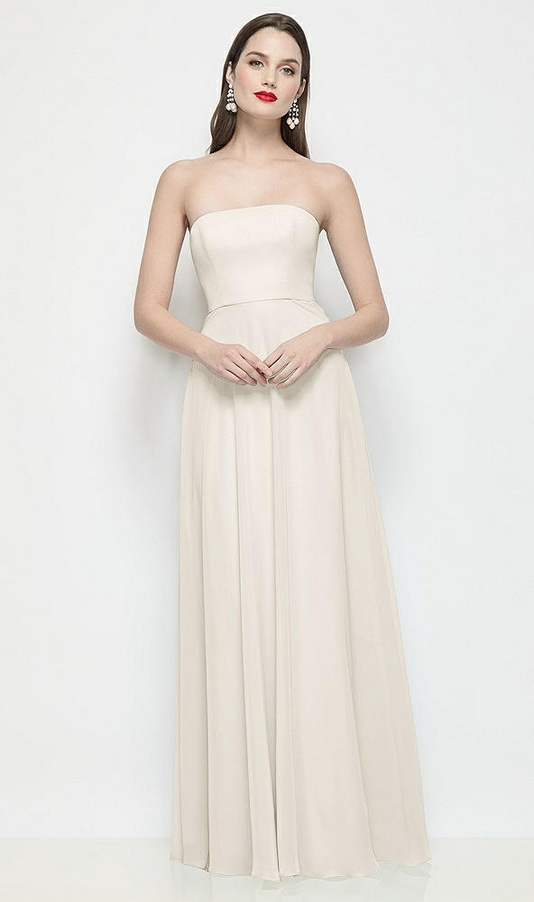Front View - Ivory Strapless Chiffon Maxi Dress with Soft Circle Skirt