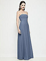 Side View Thumbnail - Larkspur Blue Strapless Chiffon Maxi Dress with Soft Circle Skirt