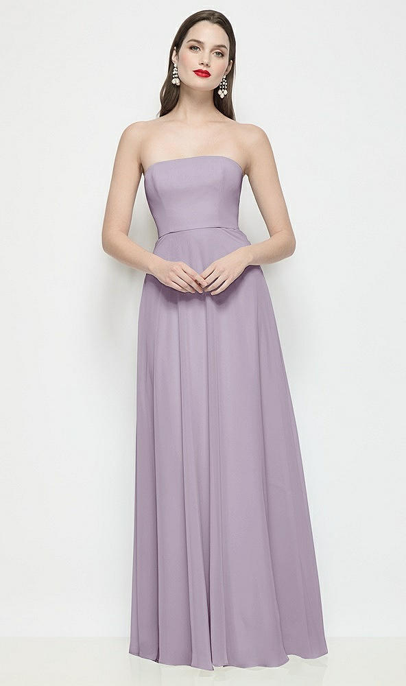 Front View - Lilac Haze Strapless Chiffon Maxi Dress with Soft Circle Skirt
