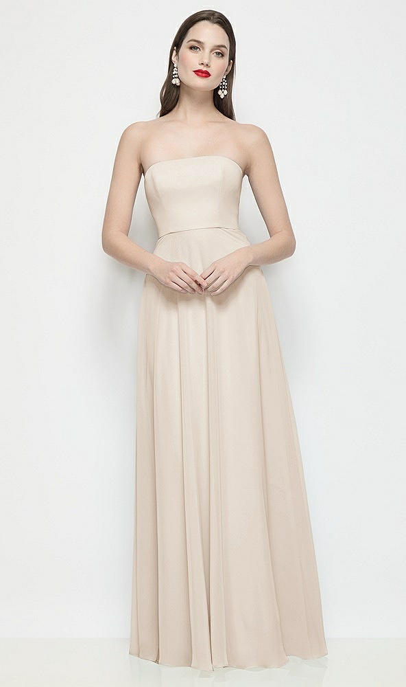 Front View - Oat Strapless Chiffon Maxi Dress with Soft Circle Skirt
