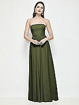 Front View Thumbnail - Olive Green Strapless Chiffon Maxi Dress with Soft Circle Skirt