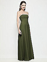 Side View Thumbnail - Olive Green Strapless Chiffon Maxi Dress with Soft Circle Skirt