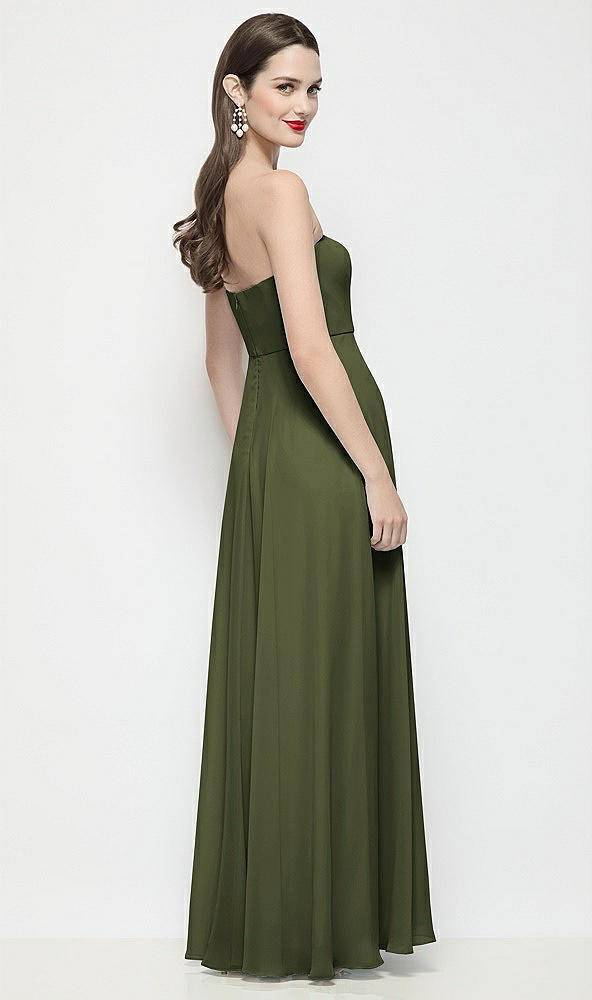 Back View - Olive Green Strapless Chiffon Maxi Dress with Soft Circle Skirt