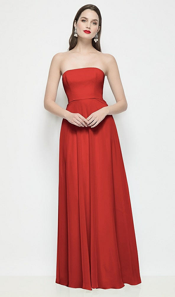 Front View - Poppy Red Strapless Chiffon Maxi Dress with Soft Circle Skirt