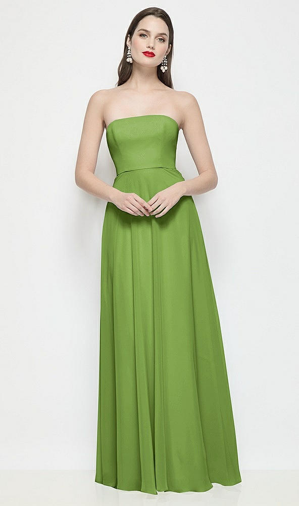 Front View - Peridot Green Strapless Chiffon Maxi Dress with Soft Circle Skirt