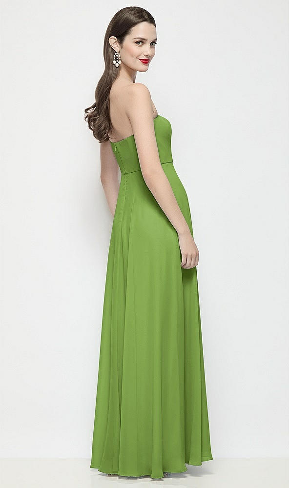 Back View - Peridot Green Strapless Chiffon Maxi Dress with Soft Circle Skirt