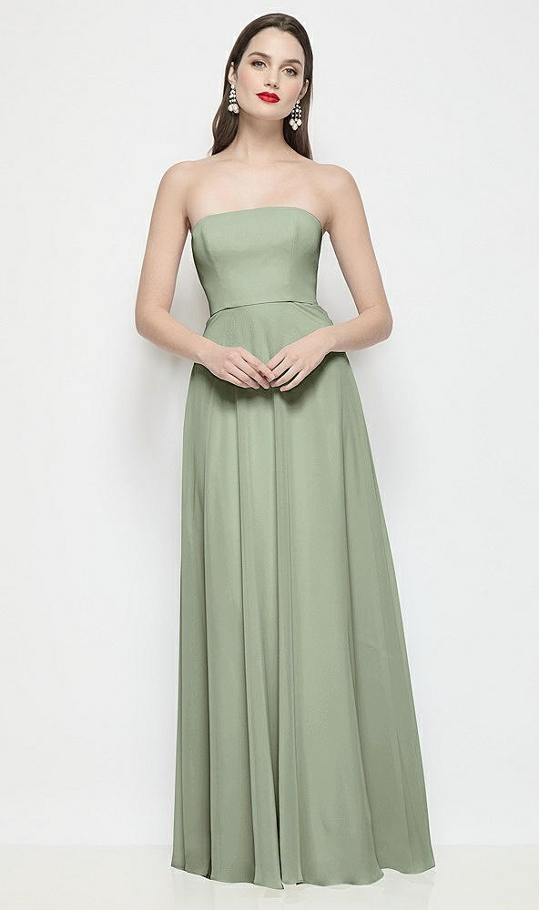Front View - Sage Strapless Chiffon Maxi Dress with Soft Circle Skirt