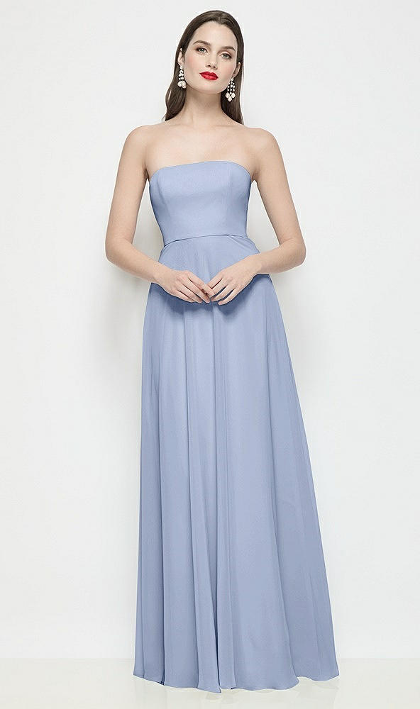 Front View - Sky Blue Strapless Chiffon Maxi Dress with Soft Circle Skirt
