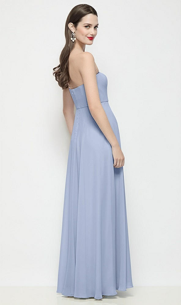 Back View - Sky Blue Strapless Chiffon Maxi Dress with Soft Circle Skirt