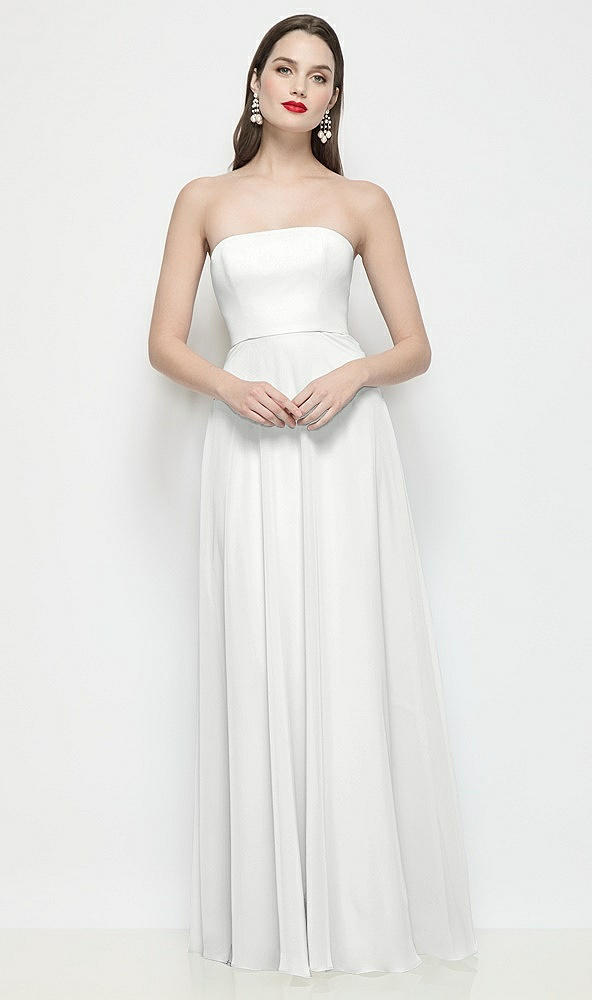 Front View - White Strapless Chiffon Maxi Dress with Soft Circle Skirt