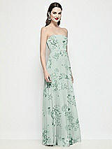 Side View Thumbnail - Mint Green Floral Strapless Chiffon Floral Maxi Dress with Soft Circle Skirt