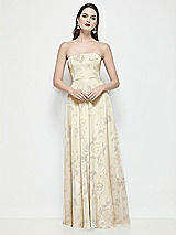 Front View Thumbnail - Butter Yellow Floral Strapless Chiffon Floral Maxi Dress with Soft Circle Skirt
