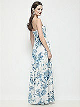 Rear View Thumbnail - Cottage Rose Dusk Blue Strapless Chiffon Floral Maxi Dress with Soft Circle Skirt
