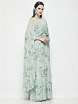 Side View Thumbnail - Mint Green Floral High-Low Sheer Floral Chiffon Cape