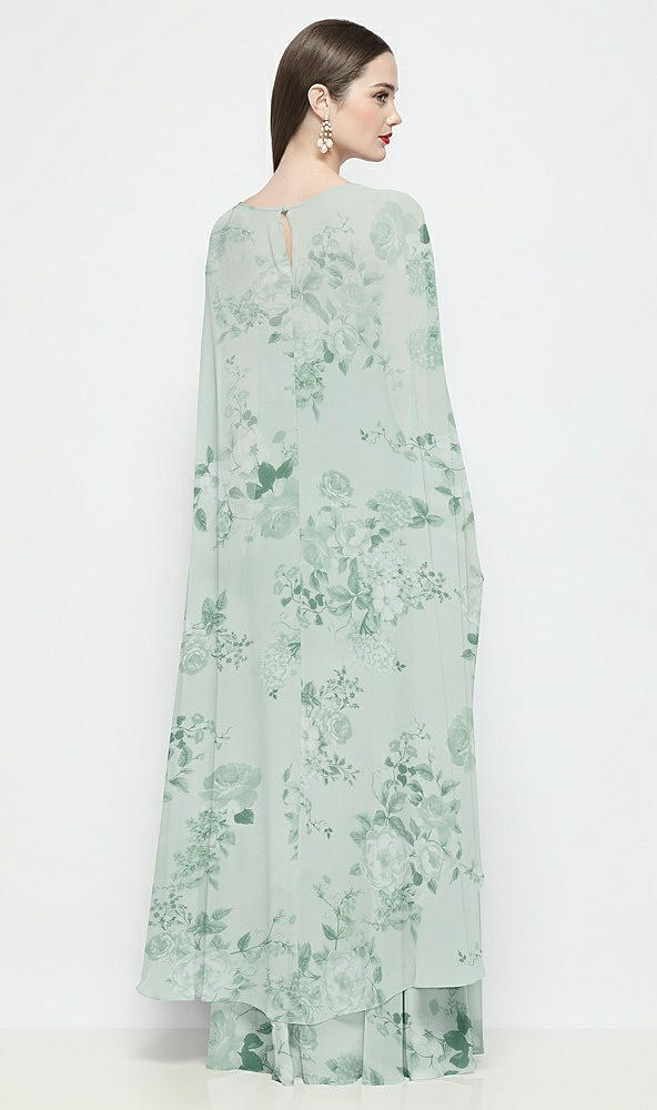 Back View - Mint Green Floral High-Low Sheer Floral Chiffon Cape
