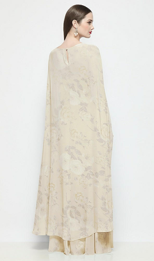 Back View - Butter Yellow Floral High-Low Sheer Floral Chiffon Cape