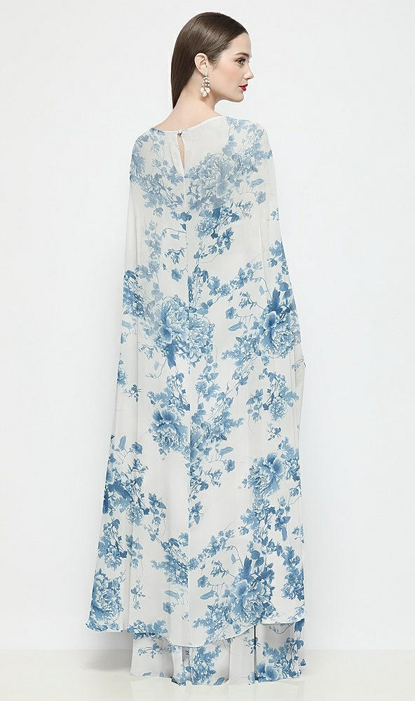 Back View - Cottage Rose Dusk Blue High-Low Sheer Floral Chiffon Cape
