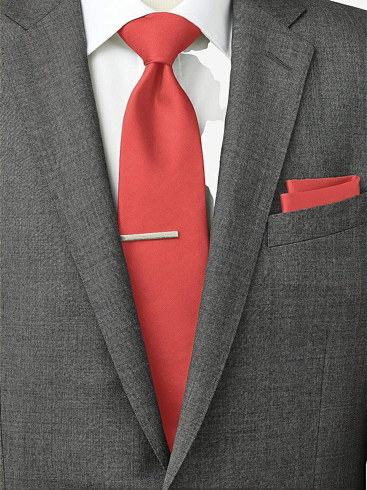 Back View - Perfect Coral Peau de Soie Pocket Squares by After Six