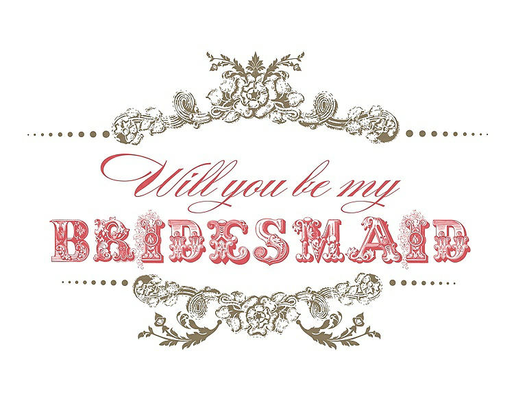 Front View - Antique Gold & Perfect Coral Will You Be My Bridesmaid Card - Vintage
