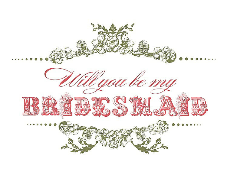 Front View - Olive & Perfect Coral Will You Be My Bridesmaid Card - Vintage