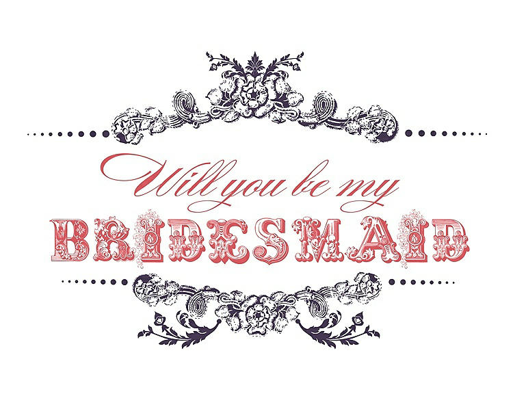 Front View - Violet & Perfect Coral Will You Be My Bridesmaid Card - Vintage
